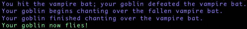 goblin ally defeats a vampire bat and learns how to fly