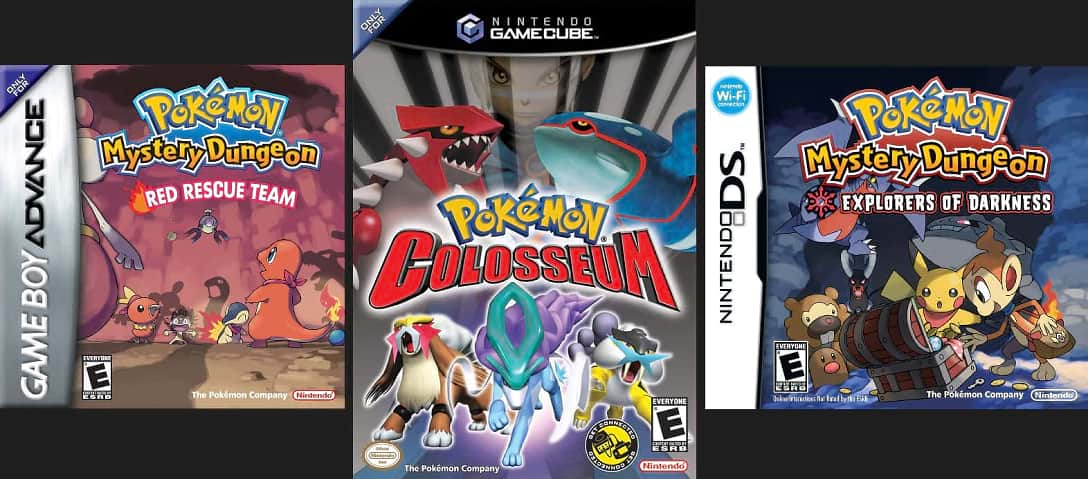 Pokemon Red Rescue Team, Colosseum, and Explorers of Darkness box art